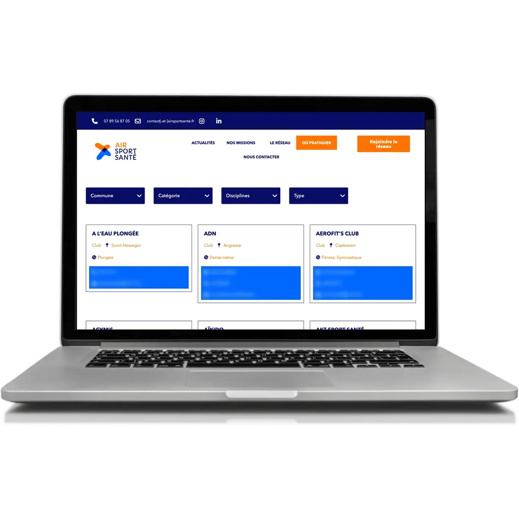 Annuaire des lieux de pratique sport santé du site Air Sport Santé, sur ordinateur portable