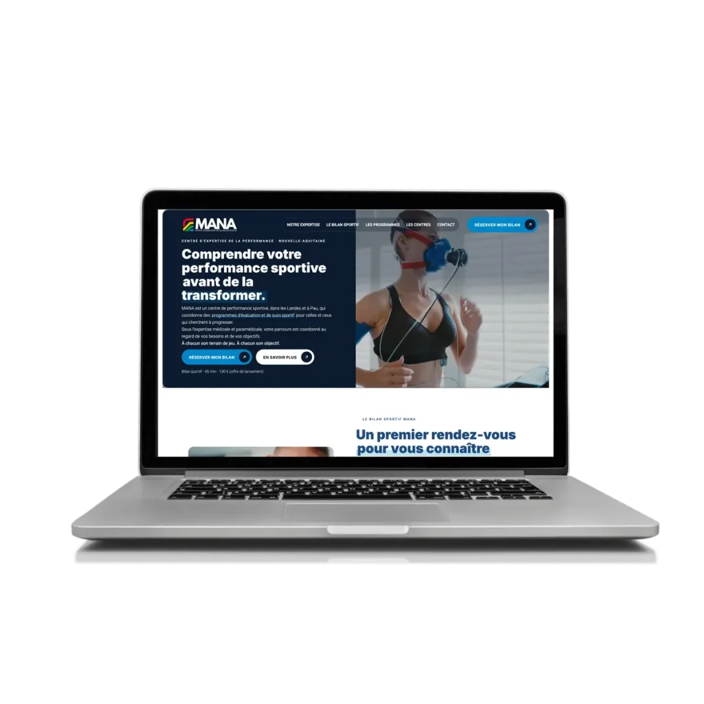 Création du site internet WordPress de MANA, centre de performance sportive, sur MacBook