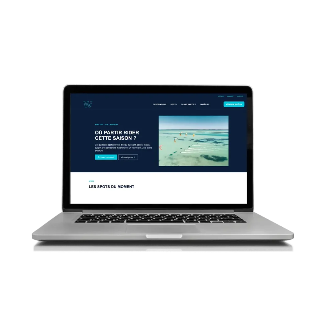 Création du site internet éditorial Wind Sports, guide du kitesurf, du windsurf et du wing foil, sur MacBook