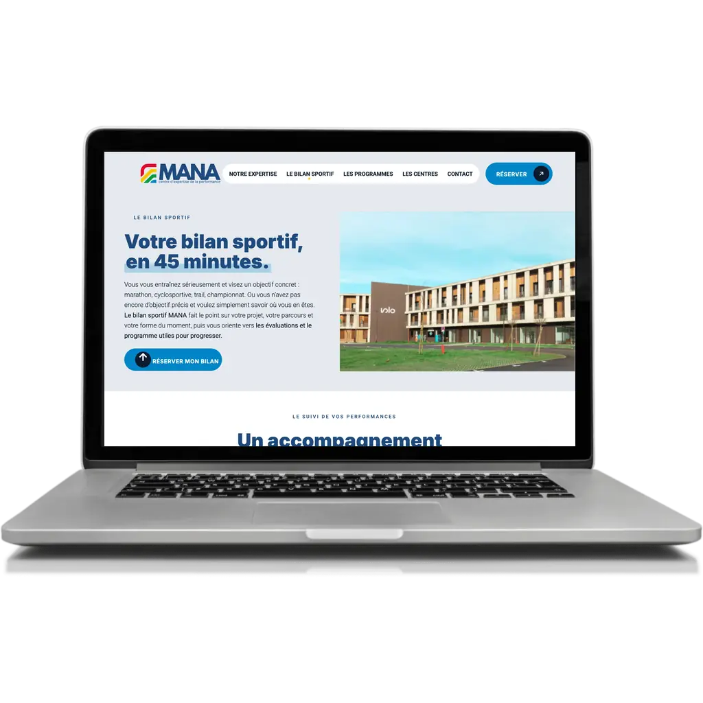 Page bilan sportif du site MANA sur ordinateur portable