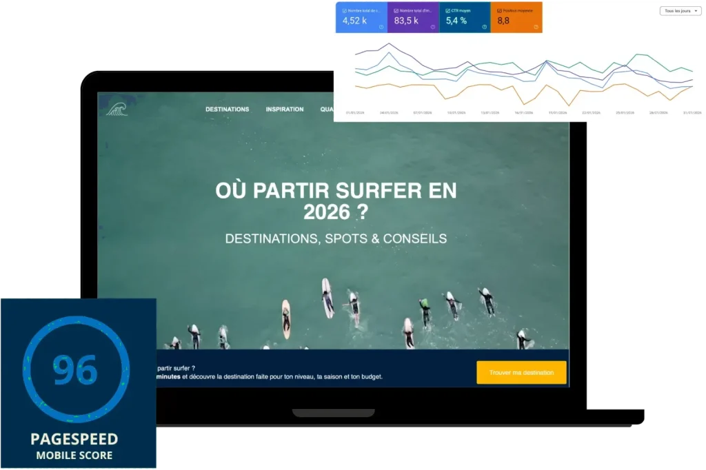 Référencement naturel SEO dans les Landes : site optimisé, suivi des positions et score PageSpeed