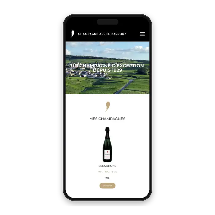 Version mobile du site internet one page Champagne Adrien Bardoux à Reims