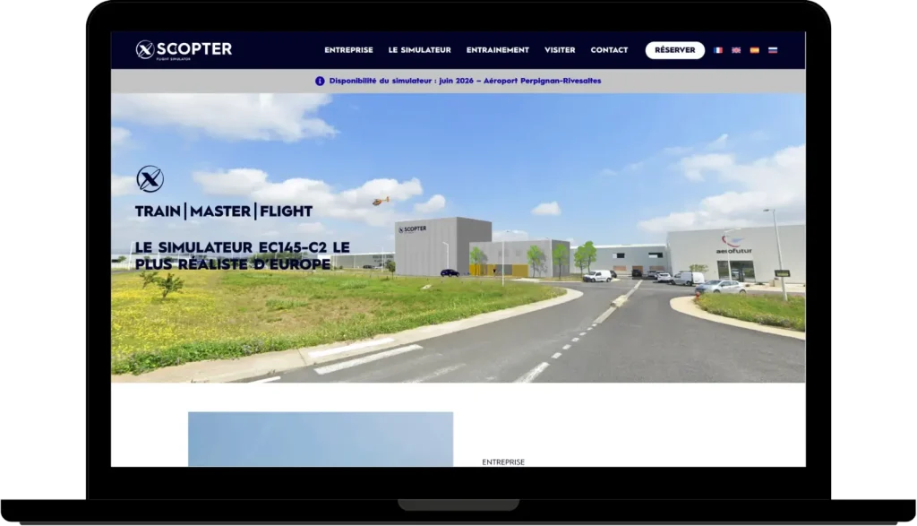 Site multilingue XSCopter affiché sur ordinateur, tablette et mobile