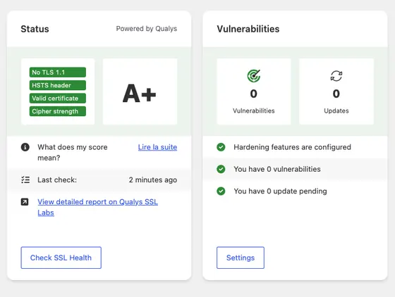 Résultat Qualys SSL Labs du site XSCopter : note A+ et 0 vulnérabilité